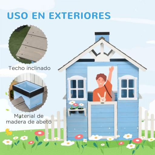 Casita Infantil de Madera Casa de Juegos Exterior para Niños de 3-7 Años 51x112,5x142 cm Azul [3]