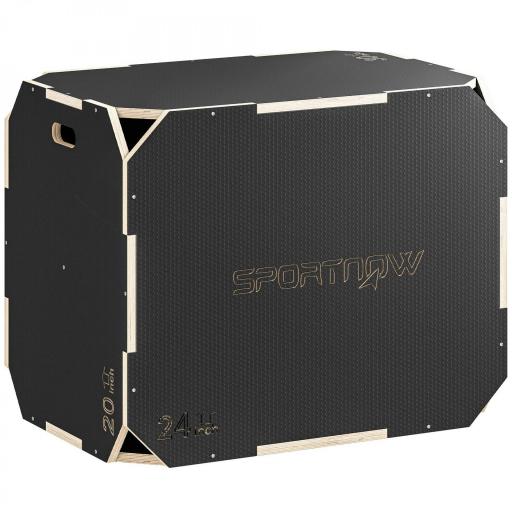 Cajón Pliométrico de Madera 3 en 1 con 3 Alturas Diferentes Asas sin Esquinas Entrenamiento de Salto 76x61x51 cm Negro [8]