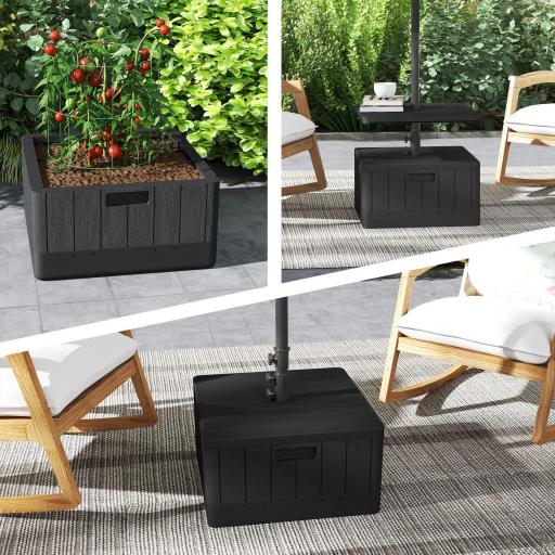 Base para Sombrilla Exterior 3 en 1 Mesa Auxiliar Ajustable Macetero Soporte de Parasol Rellenable Arena 80 kg Negro [5]