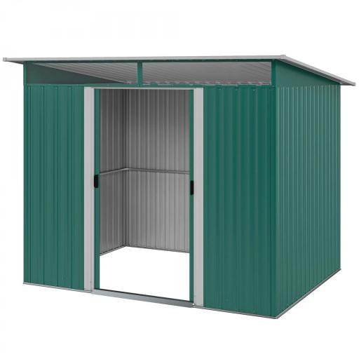 Cobertizo de Jardín Exterior 4,5 m² 260x194x200 cm con Paneles Frontales Transparentes y 2 Puertas Corredizas Verde [10]