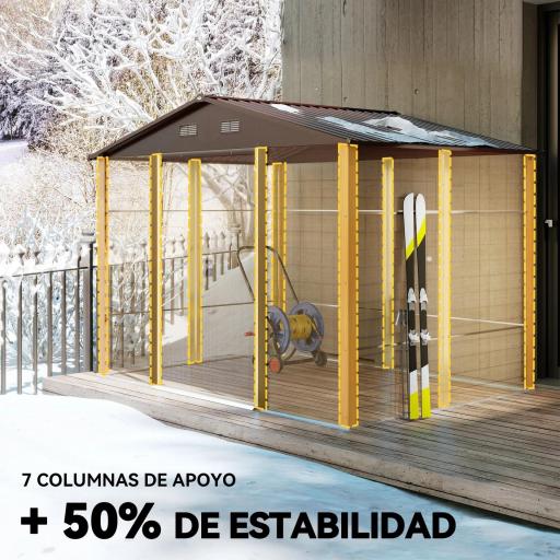 Caseta de Jardín Exterior 4,84m² 278x195x215cm con 2 Puertas y 4 Ventanas para Almacenamiento de Herramientas Natural [5]