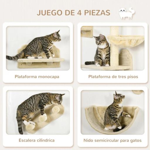 Juego de Escalada para Gatos de Pared Estantes para Gatos 4 Piezas Hamaca Nido Plataformas para Saltar Beige [1]