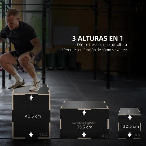 Cajón de Salto Pliométrico de Madera con Mangos Huecos Carga 120 kg para Casa Oficina Gimnasia 40,5x35,5x30,5 cm Negro [5]
