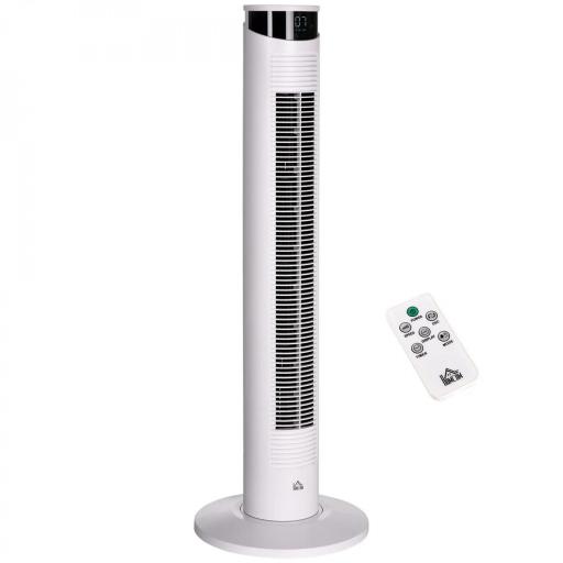 Ventilador de Torre Oscilante 45W con Control Remoto Temporizador de 12 h 3 Velocidades Pantalla LED Ø31,5x93 cm Blanco [9]