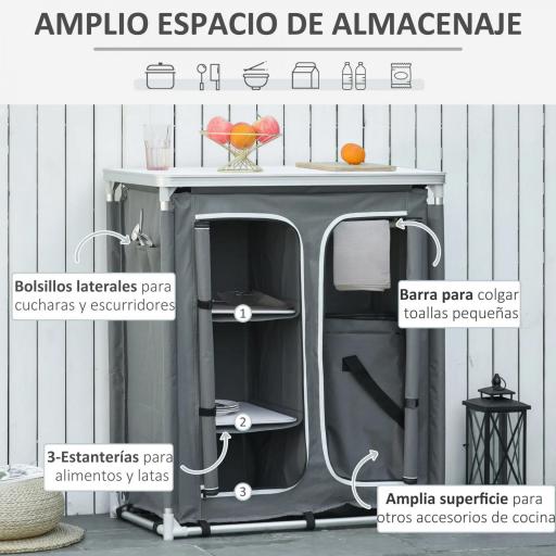 Armario de Camping Plegable con Estantes y Bolsa de Transporte para Exterior 96x49,5x104 cm Gris [6]