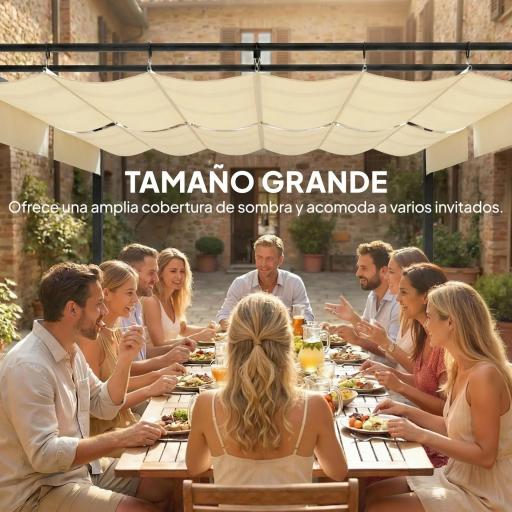 Pérgola de Jardín 6x3 m con Techo Retráctil Protección UPF50+ Drenaje Cenador de Jardín para Patio Exterior Crema [2]