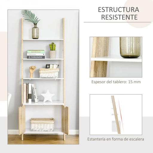 Estantería en Forma de Escalera de Madera Librería con 3 Estantes y 1 Armario de Almacenaje 60x40x171 cm Roble y Blanco [3]