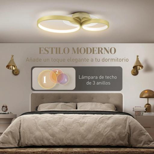 Lámpara de Techo LED 40W 3000 K/4000 K/6500 K para Dormitorio Salón Cocina Comedor Dorado [7]