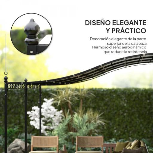 Pérgola de Pared 3x6 m con Techo Inclinado Orificios de Drenaje y Estructura Metálica Blanco Crema [3]