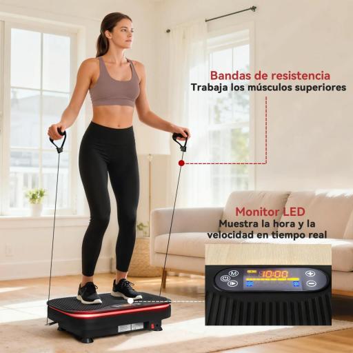 Plataforma Vibratoria con 99 Velocidades 3 Programas Altavoz Bluetooth Pantalla LED Mando a Distancia Bandas Elásticas [6]