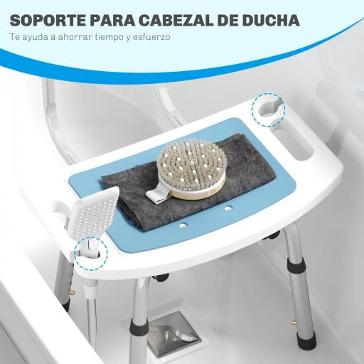 Silla Ducha Personas Mayores con Respaldo Altura Ajustable en 6 Posiciones Carga 136 kg para Ancianos y Discapacitados [4]