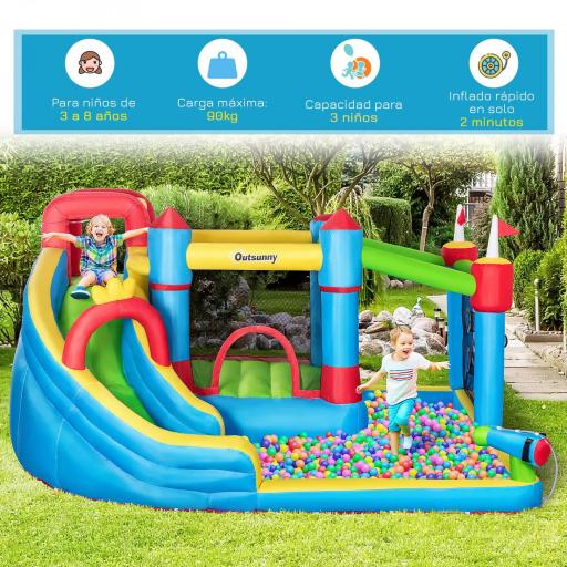 Castillo Inflable Infantil con Tobogán Cama de Salto Piscina Muro de Escalada Inflador 390x300x197 cm Multicolor [3]