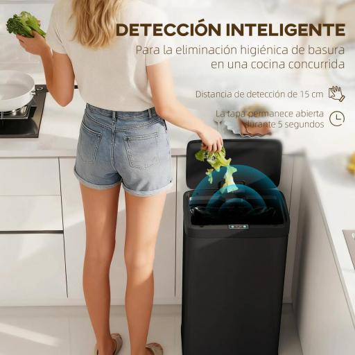 Cubo de Basura Cocina Automático 45 L con Sensor Infrarrojo Cierre Suave y Cubo Interior Extraíble Antihuellas Negro [4]