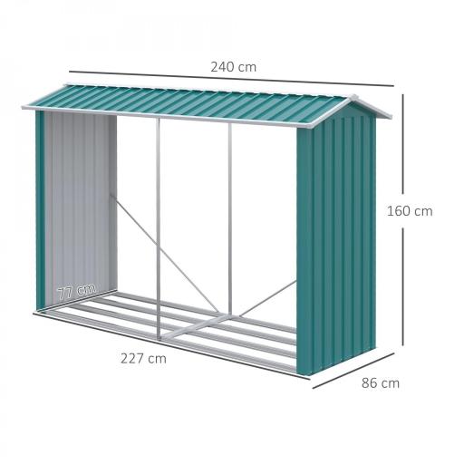 Casetilla para Leña de Acero Galvanizado Leñero Exterior Cobertizo de Almacenamiento de Troncos con Techo para Jardín Terraza 240x86x160 cm Verde [1]