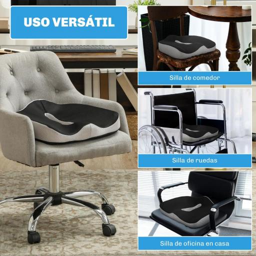 Cojín de Asiento de Espuma Viscoelástica con Base Antideslizante para Silla de Comedor Silla de Ruedas Negro [2]