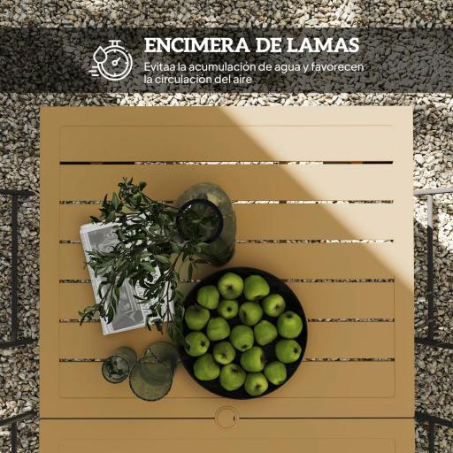 Mesa de Jardín Rectangular de Acero 150x90x73 cm para 6 Personas con Orificio para Sombrilla Diseño con Lamas Marrón [5]