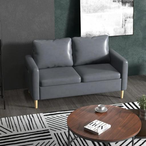 Sofá de 2 Plazas Tapizado en Poliéster con 2 Bolsillos Laterales Reposabrazos y Patas de Madera 143x76x83 cm Gris