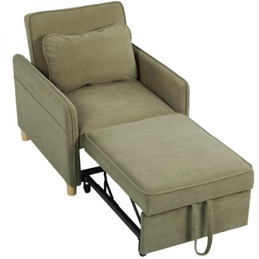 Sillón Cama Individual 3 en 1 Sofá Cama Plegable con Respaldo Ajustable y Cojín para Salón 74x85,5x82 cm Marrón [8]