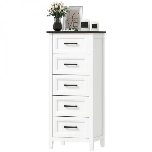 Cómoda Dormitorio Estrecho y Alto con Encimera Efecto Madera Cajonera para Espacios Pequeños 45x35x106 cm Blanco [8]