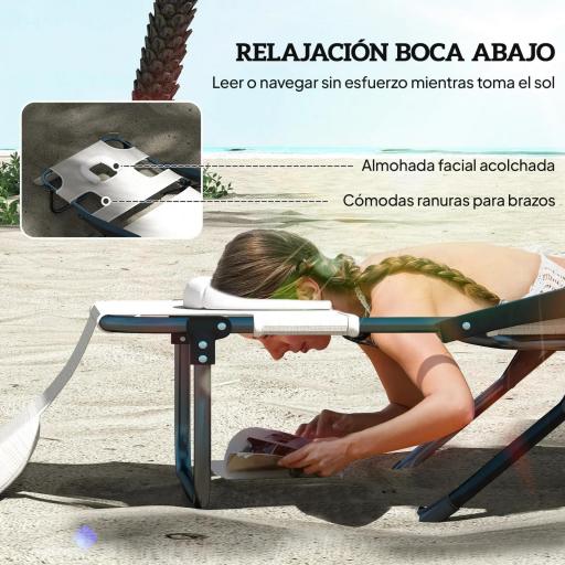 Tumbona de Jardín Plegable con Respaldo Ajustable en 4 Niveles Orificio de Lectura y Reposacabezas 145x72x89 cm Crema [2]