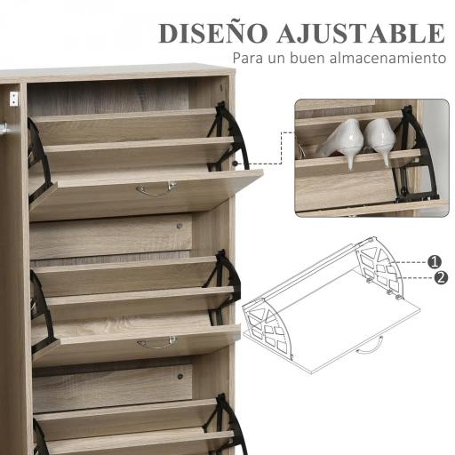 Armario Zapatero de 2 en 1 para Zapatos Mueble Almacenaje Paraguas Gran Espacio Estante Ajustable en 2 Niveles Capacidad de 12 pares 79x26x120 cm Madera [4]