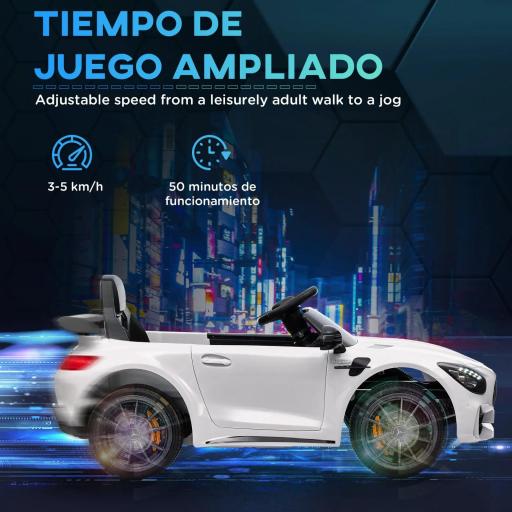 Coche Eléctrico para Niños de +3 Años Mercedes-Benz AMG GTR con Batería 12V Mando a Distancia Faros Bocina Música Blanco [1]