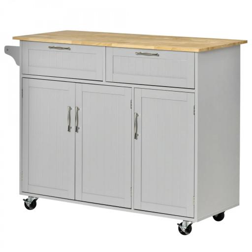 Carro de Cocina con Ruedas Isla de Cocina con 2 Cajones y Barra para Colgar para Comedor 121x46x91 cm Gris [9]