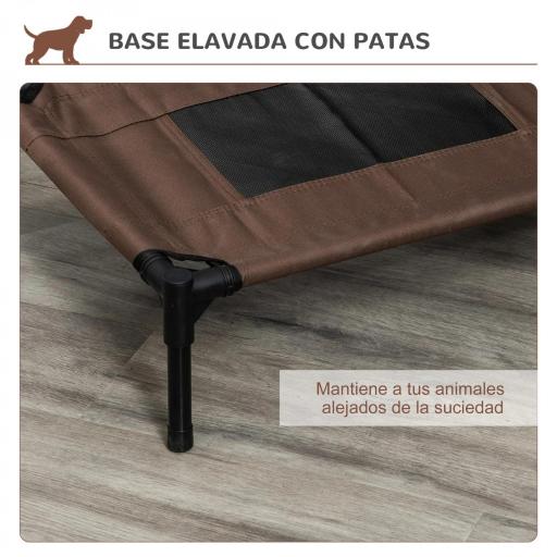 Cama Elevada para Perros Gatos Portátil Cama para Mascotas con Zona de Malla Transpirable y Tela Oxford para Interior Exterior 61x46x18 cm Marrón [4]