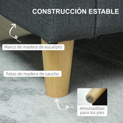 Sofá de 2 Plazas Tapizado en Lino Sintético con Espacio de Almacenaje 2 Almohadas y Patas de Madera 135x71x84 cm Gris [5]