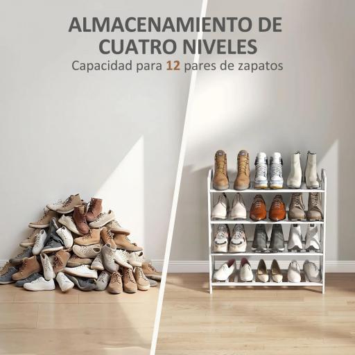 Estantería para Zapatos de Bambú para 12 Pares de Zapatos para Entrada Pasillo Dormitorio 67,5x24,7x72 cm Blanco [6]