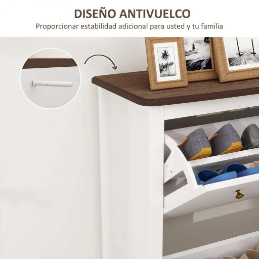 Zapatero Estrecho con 2 Cajones Abatibles Estantes Ajustables para 16 Pares de Zapatos 84x29x109 cm Blanco [3]