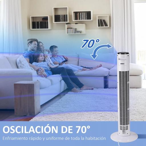 Ventilador de Torre Silencioso 45W con Control Remoto 3 Velocidades 3 Modos Temporizador 10H Oscilación 70° Blanco [5]