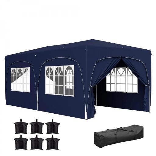 Cenador Plegable 3x6 m Gazabo con Paneles Laterales UPF50+ Altura Ajustable Bolsa de Transporte Azul Oscuro [9]