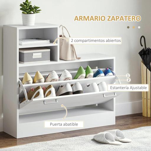 Recibidor con Espejo Perchero y Zapatero Muebles de Entrada con 6 Ganchos y Estantes para 8 Pares de Zapatos Blanco [6]