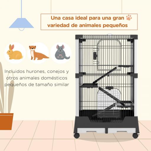 Jaula para Animales Pequeños con Ruedas 114x75x50 cm Valla para Mascotas con 3 Plataformas 3 Rampas Bandejas Extraíbles [4]
