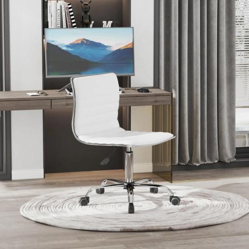 Silla de Escritorio sin Brazos Giratoria con Altura Ajustable Silla para Estudio Tapizada en PU Carga 120 kg Blanco