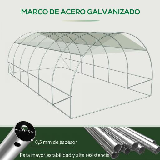 Invernadero de Túnel 6x3x2 m Invernadero de Jardín con Puerta Enrollable 12 Ventanas Cubierta de PE 140 g/m² y Metal Galvanizado para Cultivos Plantas Verduras Blanco [7]