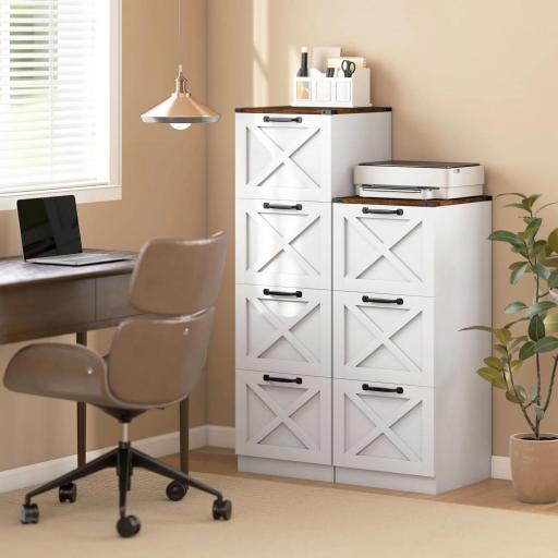 Cajonera Escritorio con 4 Cajones Soporte para Impresora con Riel Colgante para A4 y Carta 40x40x131 cm Blanco [6]