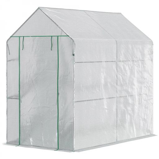 Invernadero de Jardín Vivero Casero con 4 Estantes Puerta Enrollable Cubierta de PE 140g/m² y Marco de Acero para Cultivos Plantas Macetas Flores 120x186x190 cm Blanco [9]