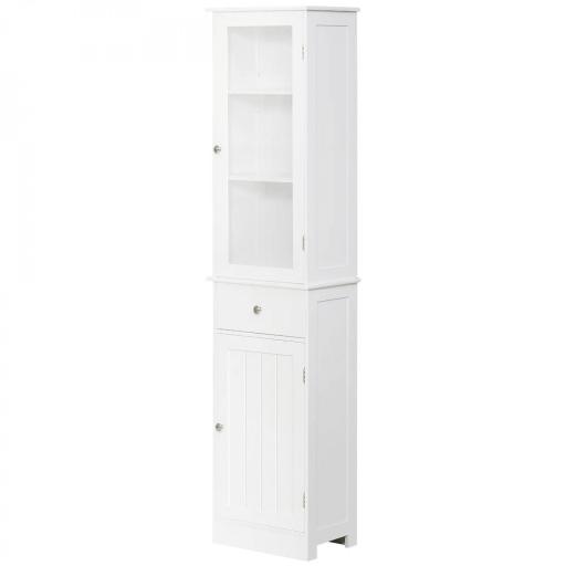 Armario de Baño Alto, Armario de Almacenaje Delgado, con Estantes Ajustables, Cajón, para Espacios Pequeños, Moderno, 40x27x171,5 cm, Blanco [8]