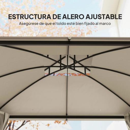 Carpa para Jardín con Techo Doble Cenador con Mosquiteras y Cortinas para Exterior Terraza 370x303x290 cm Beige [4]