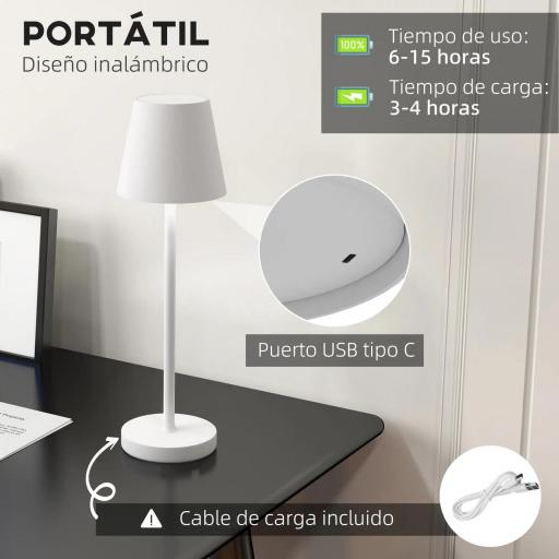 Lámpara de Mesita de Noche con Luces LED Lámpara de Mesa Inalámbrica USB-C Recargable 3 Colores Ø11,2x36,5 cm Blanco [2]