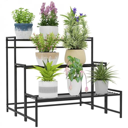 Soporte para Plantas de Tres Niveles con Diseño en Escalera y Estructura Metálica Resistente para Interior y Exterior [8]