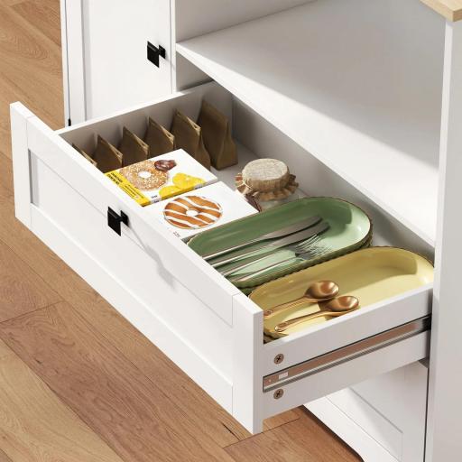Alacena de Cocina con 3 Puertas 2 Cajones 3 Estantes en la Puerta 8 Ganchos Encimera Amplia Blanco [6]