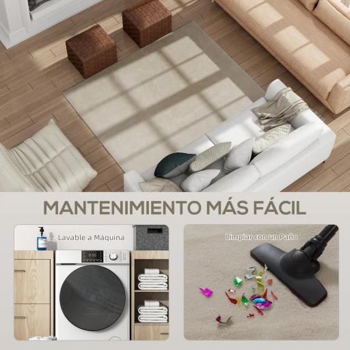 Alfombra Salón 120x160 cm Lavable en Lavadora Pelo Largo Estilo Moderno Tapete para Sala de Estar Dormitorio Crema [4]