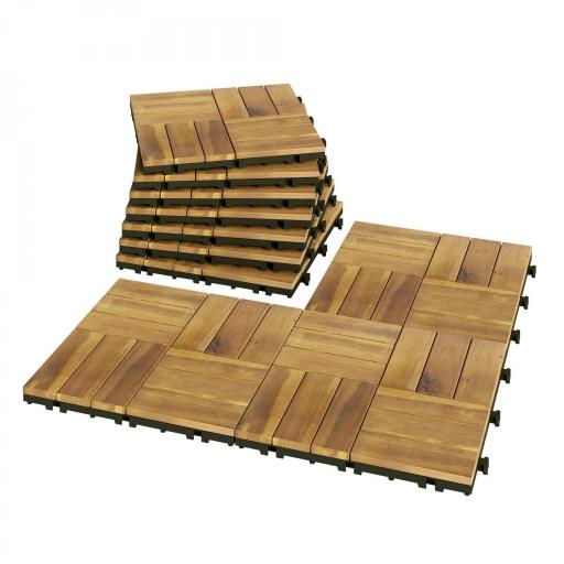 Set de 10 Piezas Baldosas de Exterior de Madera 31x31 cm 0,91 m² Suelo de Jardín Exterior Antideslizantes Natural [9]