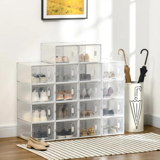 Organizador de Zapatos Modular Estantería Modulable con 18 Cubos Puertas Magnéticas 25x35x19 cm Transparente