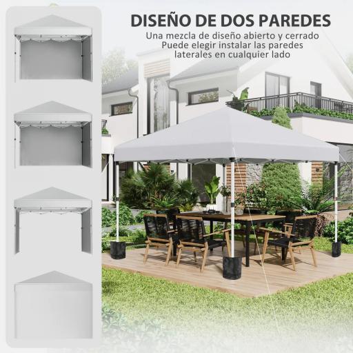 Carpa Plegable Pop-up 3x3 m con 2 Paredes Laterales Anti-UV Altura Ajustable Sacos de Arena y Bolsa de Transporte Blanco [2]