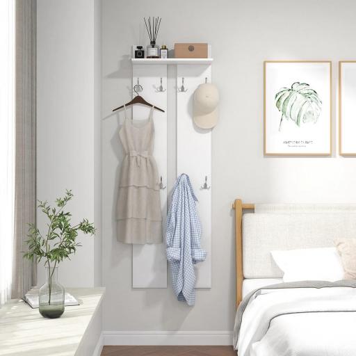 Perchero para Recibidor de Pared con 8 Ganchos y Estante para Entrada Pasillo 55x21,3x170 cm Blanco [4]