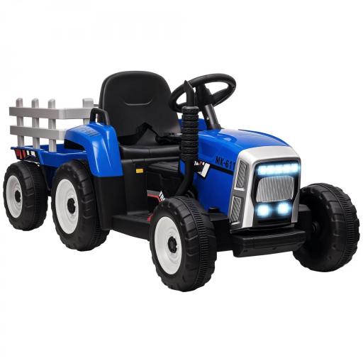Tractor Eléctrico con Remolque para Niños 3-6 Años con Control Remoto y Cinturón de Seguridad 136,5x50x52,5 cm Azul [9]